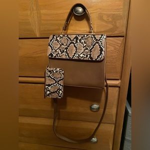 Brown and snakeskin print crossbody purse